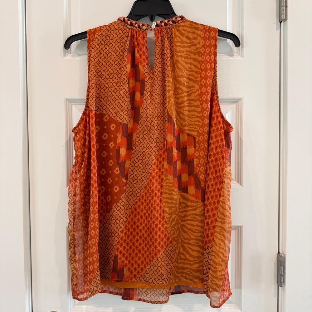 Peck&Peck Rust Orange Tunic Tank Top Sleeveless Tassel Bead Braided Neck sz L - Picture 12 of 12
